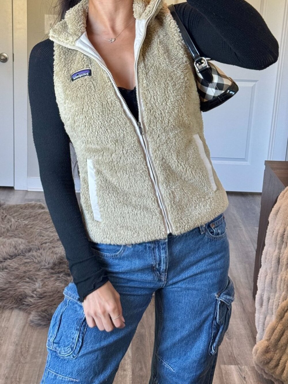 Patagonia Los Gatos Fleece Vest Womens S Beige High Pile Sherpa Gorpcore Hiking